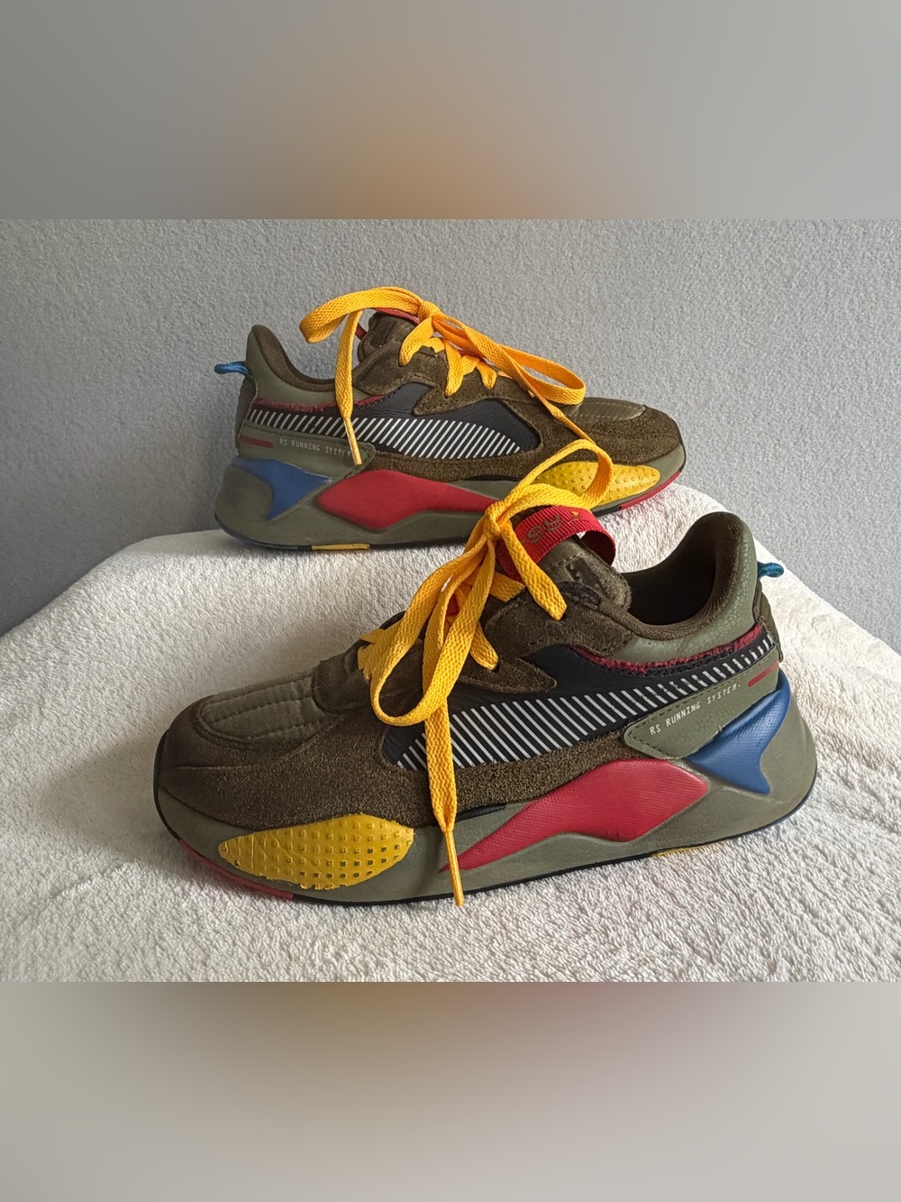 PUMA RS-X Unisex Kids Sneakers us2 Low Top Suede Multicolor Lace-Up 386910-01